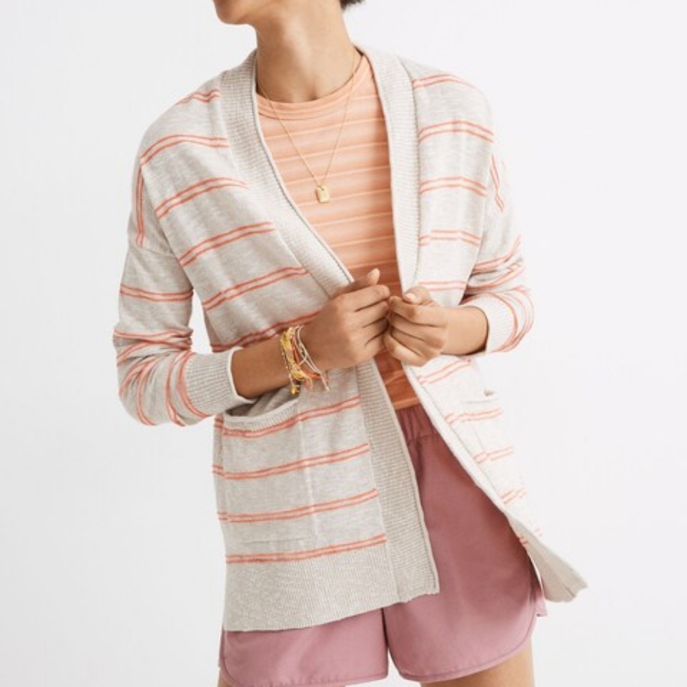 Madewell Cardigan Sweater‎ Womens Small Bradley Open Textured Stripe Heather Oat